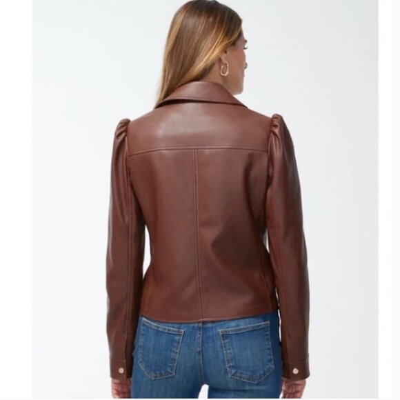 Chico's Faux Leather Cropped Moto Jacket in Chocolate Brown Size 14 (2.5) - Picture 2 of 15